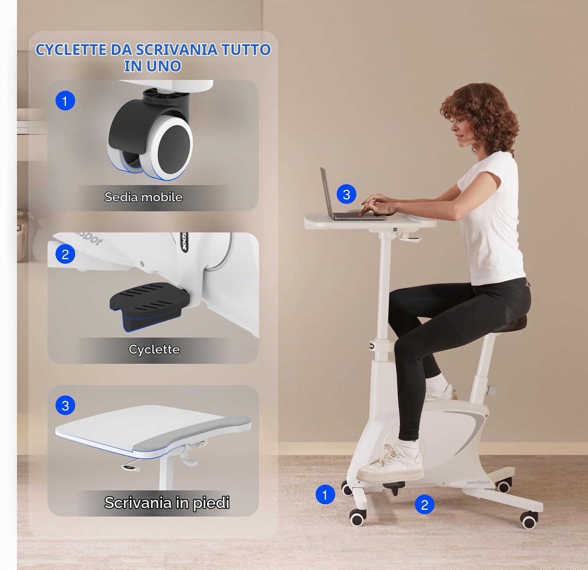 FlexiSpot V9 Lite Cyclette con Scrivania, Bicicletta da Fitness Portatile con Telaio Stabile e Funzionamento Silenzioso, per Casa e Esterni, Capacità 100 kg, Allenamento Aerobico