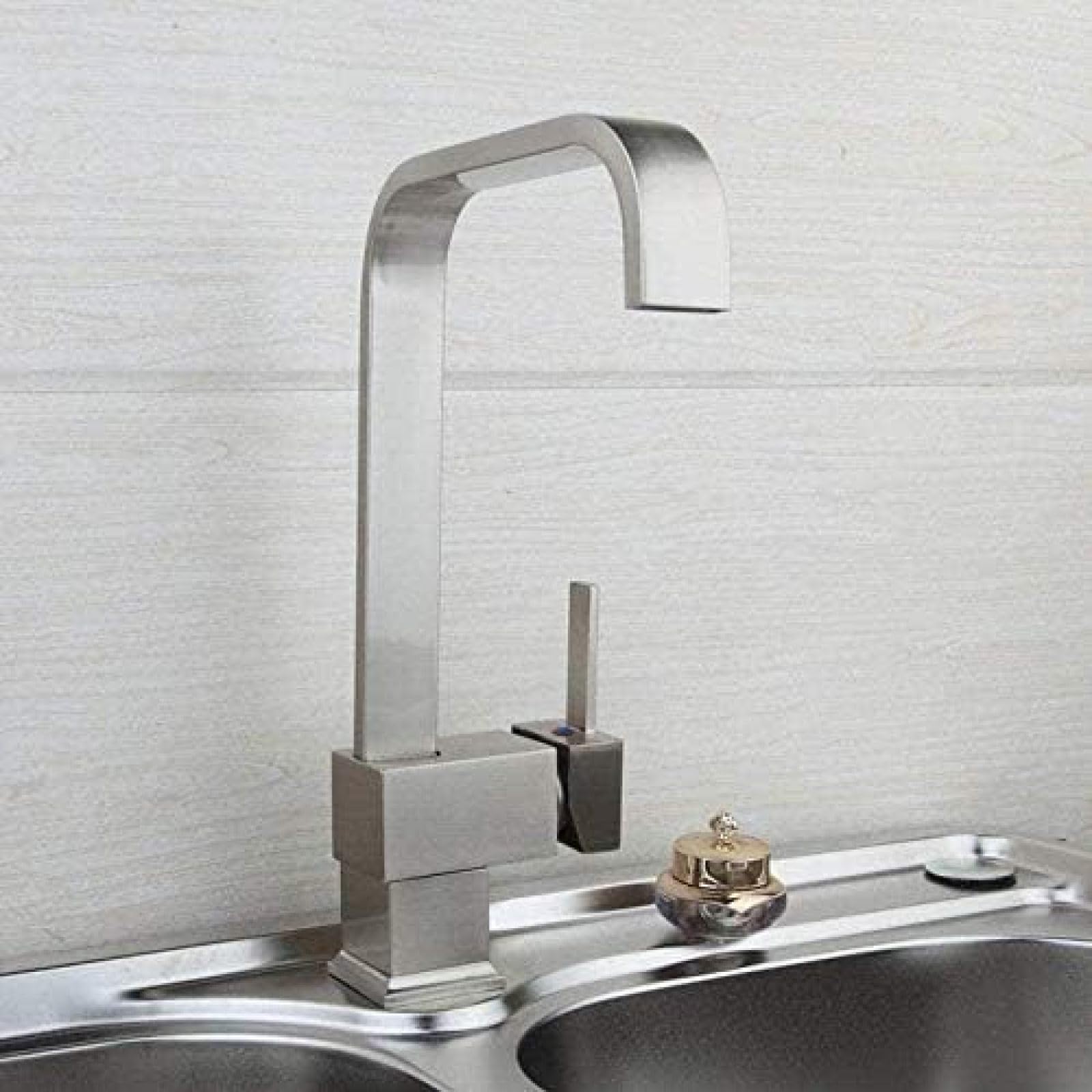 SnamicE Faucet Kitchen Faucets Mixer 360 Swivel Mixer Tap Brass Faucet Nickel Brushed Brass Material Kitchen Taps & Faucets,