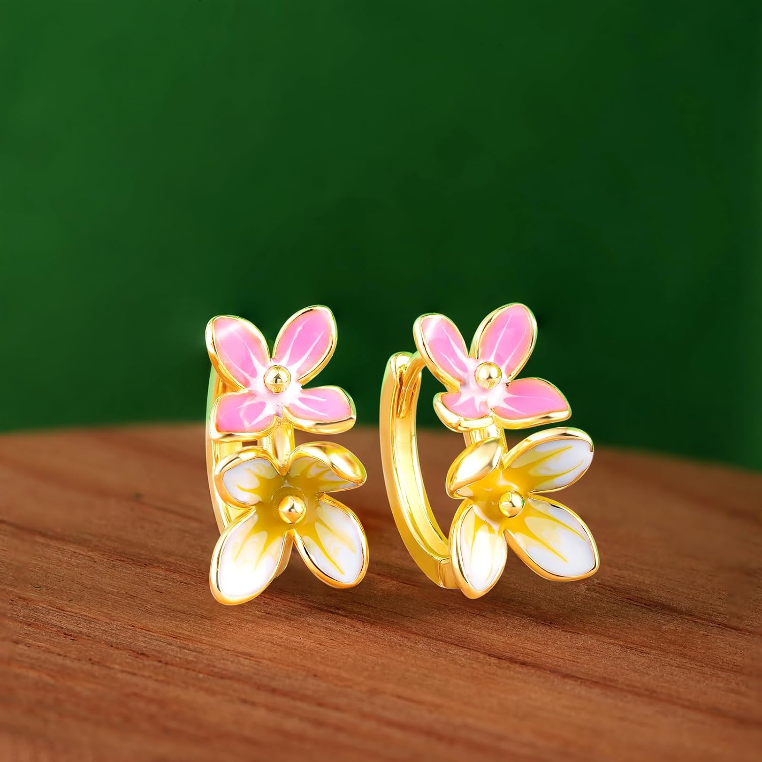Santuzza 925 Sterling Silver Handmade Enamel Flower Hoop Earrings - Image 3