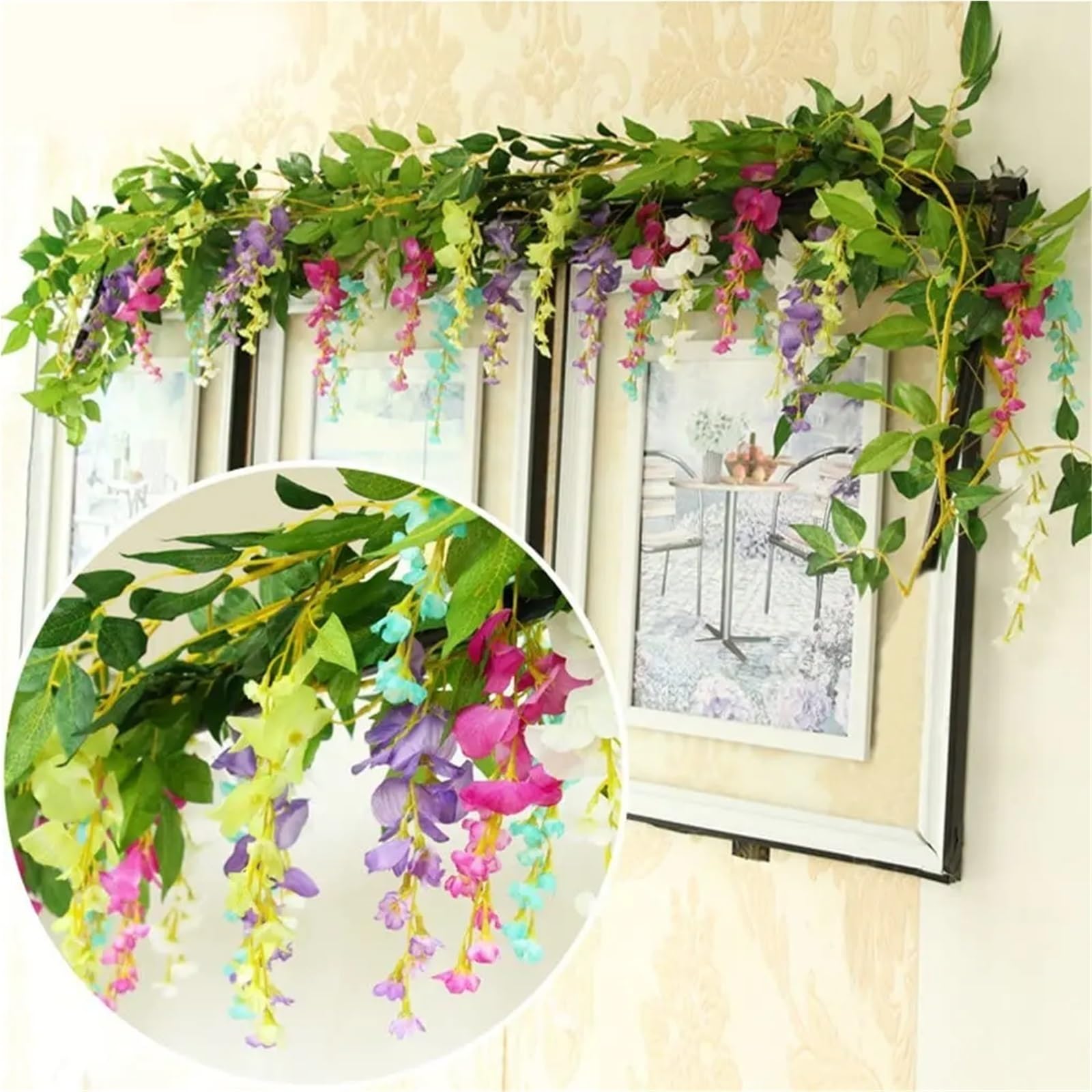 Künstliche Blumengirlande, 2m Seide Glyzinien Girlande Reben Rattan Seide Hängende Blume for Home Garten for Dekoration(Green,3pcs)