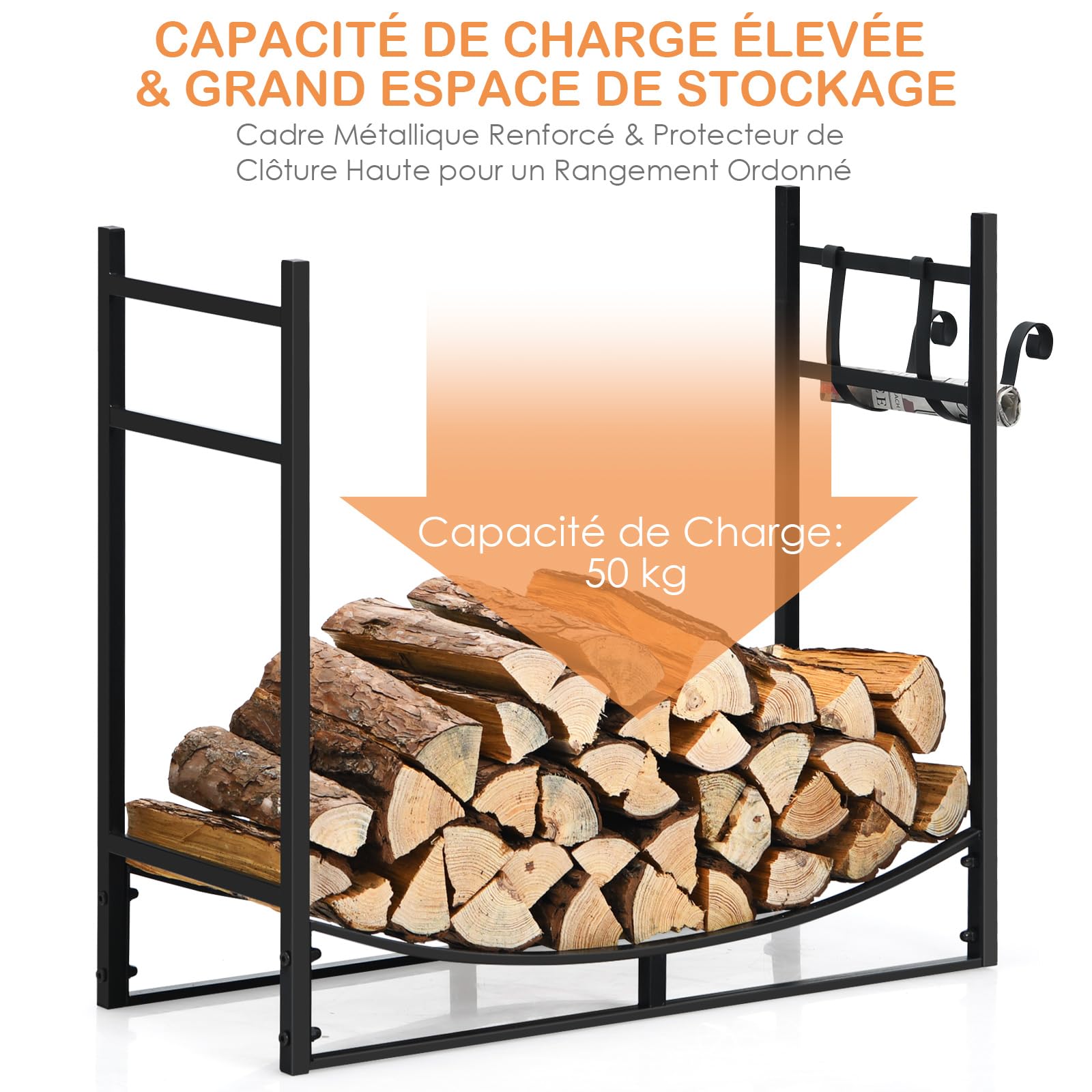 COSTWAY Range Bûche Intérieur 33", Porte-Bûches Charge 50 kg avec 2 Supports Amovibles pour Rangement Bois Intérieur, Porte Bûche Cheminée, 84 x 33 x 76 cm