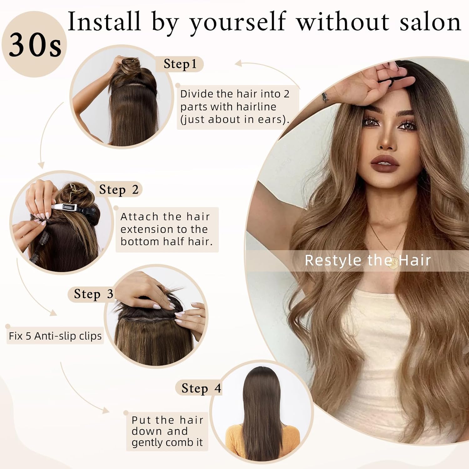 SEGO One Piece Clip in Extensions, 5 Clips Real Human Hair Extensions, Long Straight, 12 inches, #18P613 Ash Blonde Mix Bleach Blonde
