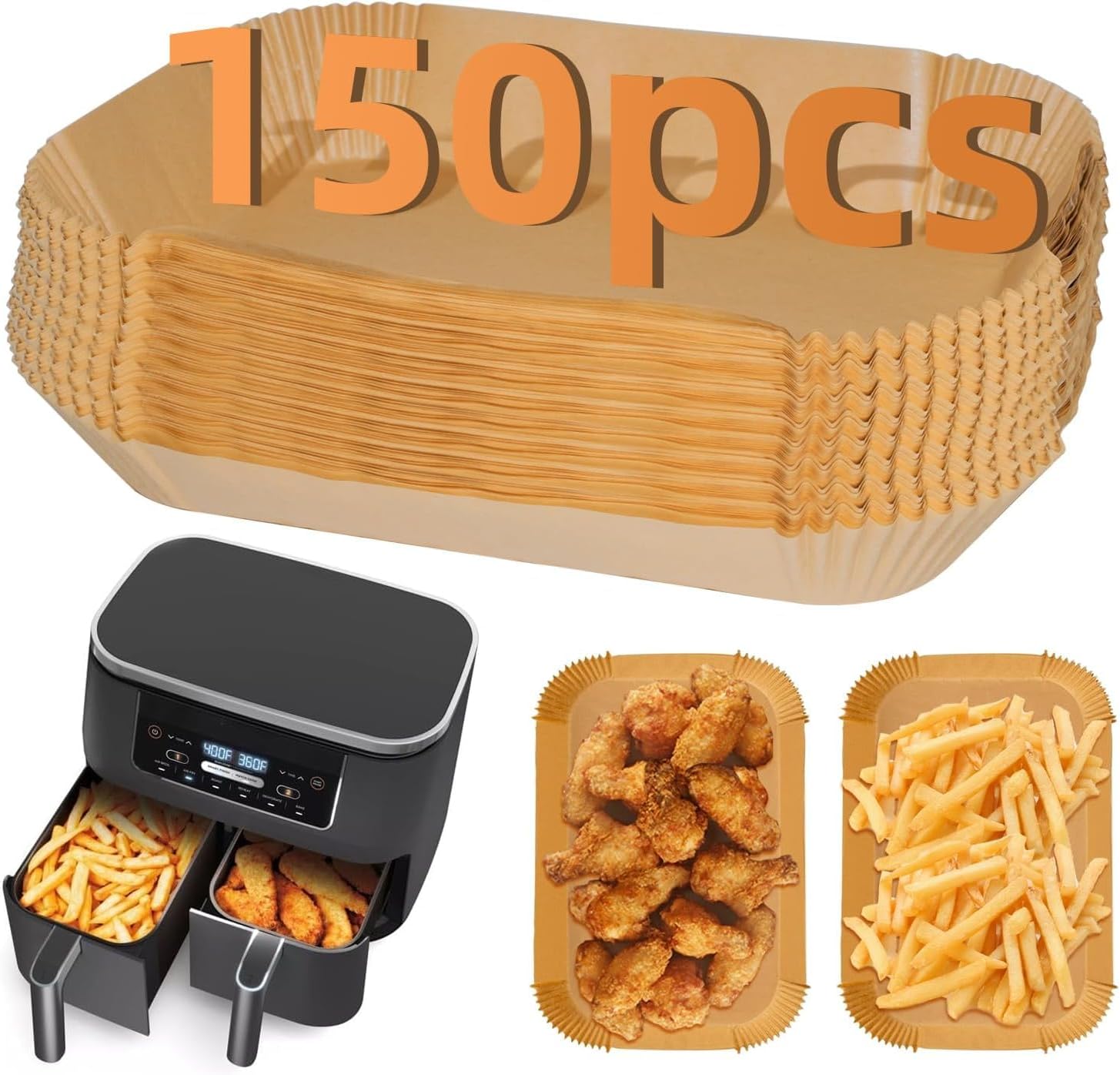 150PC Air Fryer Liners for Ninja Dual, FIFHEN Parchment Paper Disposable Air Fryer Liners, Air Fryer Accessories for AF300UK AF400UK SL400UK, Compatible with Ninja, Keplin, Tower, Other Dual Airfryer