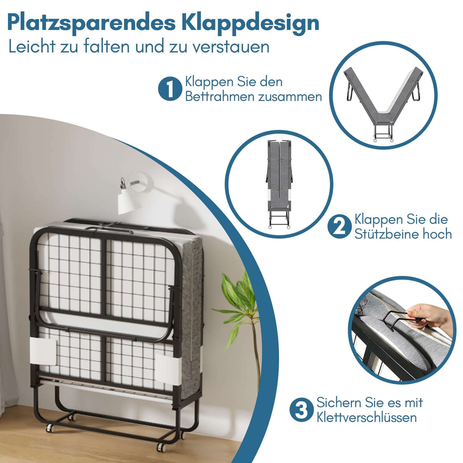 Cama Plegable De 90 X 200 Cm, Cama De Invitados Plegable Con Colchón De Espuma De 13 Cm, Marco De Cama De Metal Plegable, Cama Plegable Con Ruedas, Capacidad De 200 Kg