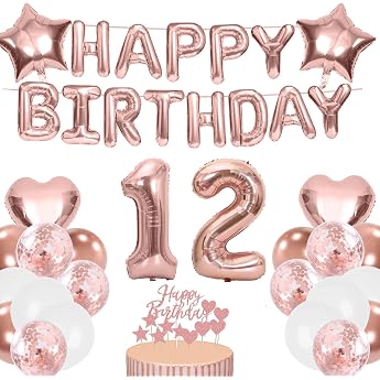 Balloon 12th Birthday Decoration Girl Rose Gold Rose Gold Foil Balloon 12 Years Birthday Decoration 12th Birthday Girl Happy Birthday Banner Cake Decoration for Balloon 12th Birthday Decoration Girls