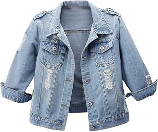 Hixiaohe Women's Retro Cropped Denim Jacket 3/4 Sleeve Light Blue Jean Coat for Fall Casual Wear