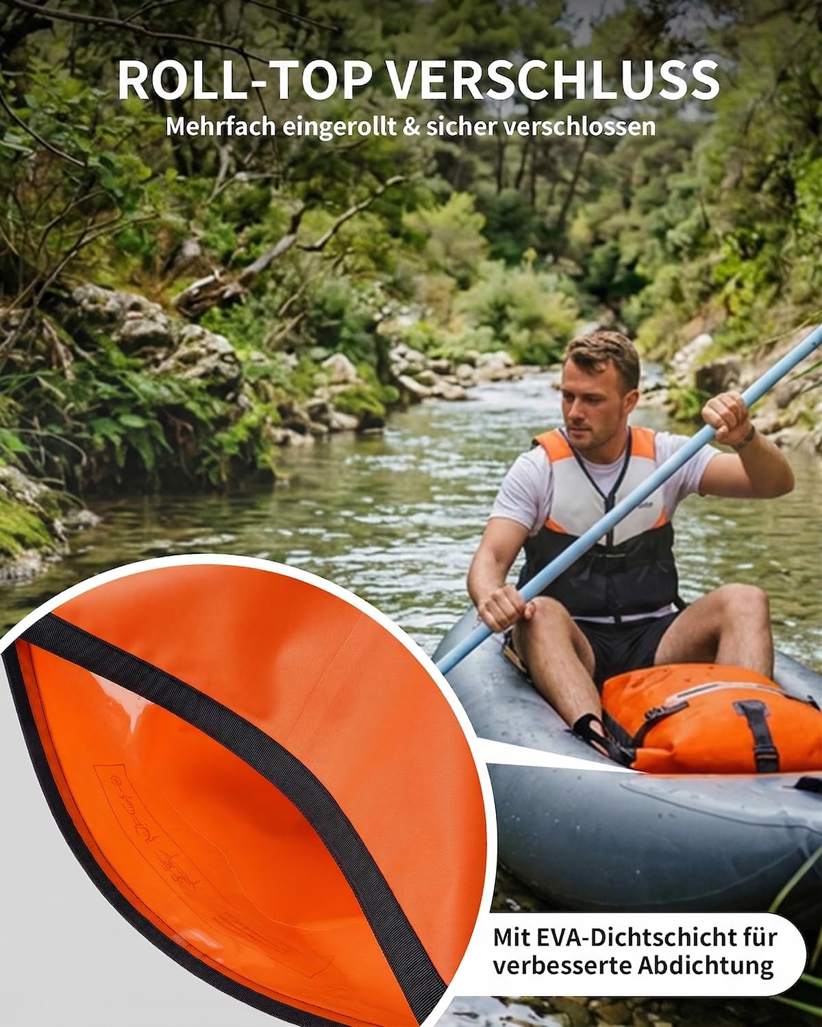 ECOHUB Roll-Top Zaino Impermeabile Mare 30L TPU, Dry Bag Leggero per Kayak