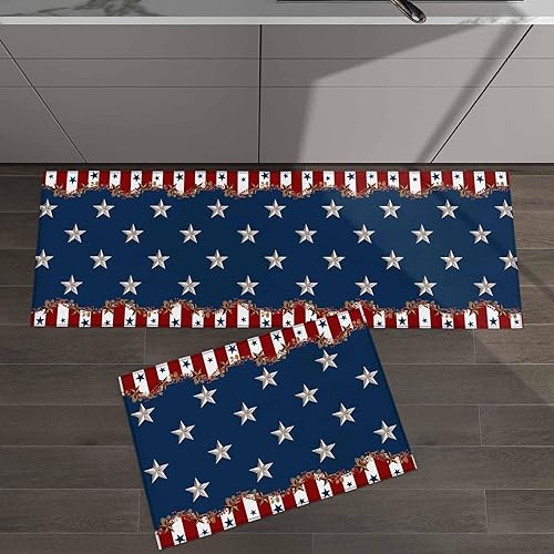 Miniatura 102 de Alfombras y tapetes de cocina Hello Fall, 2 unidades, color azul, naranja, calabaza, hoja de arce, pájaros, alfombras antideslizantes con pasillo