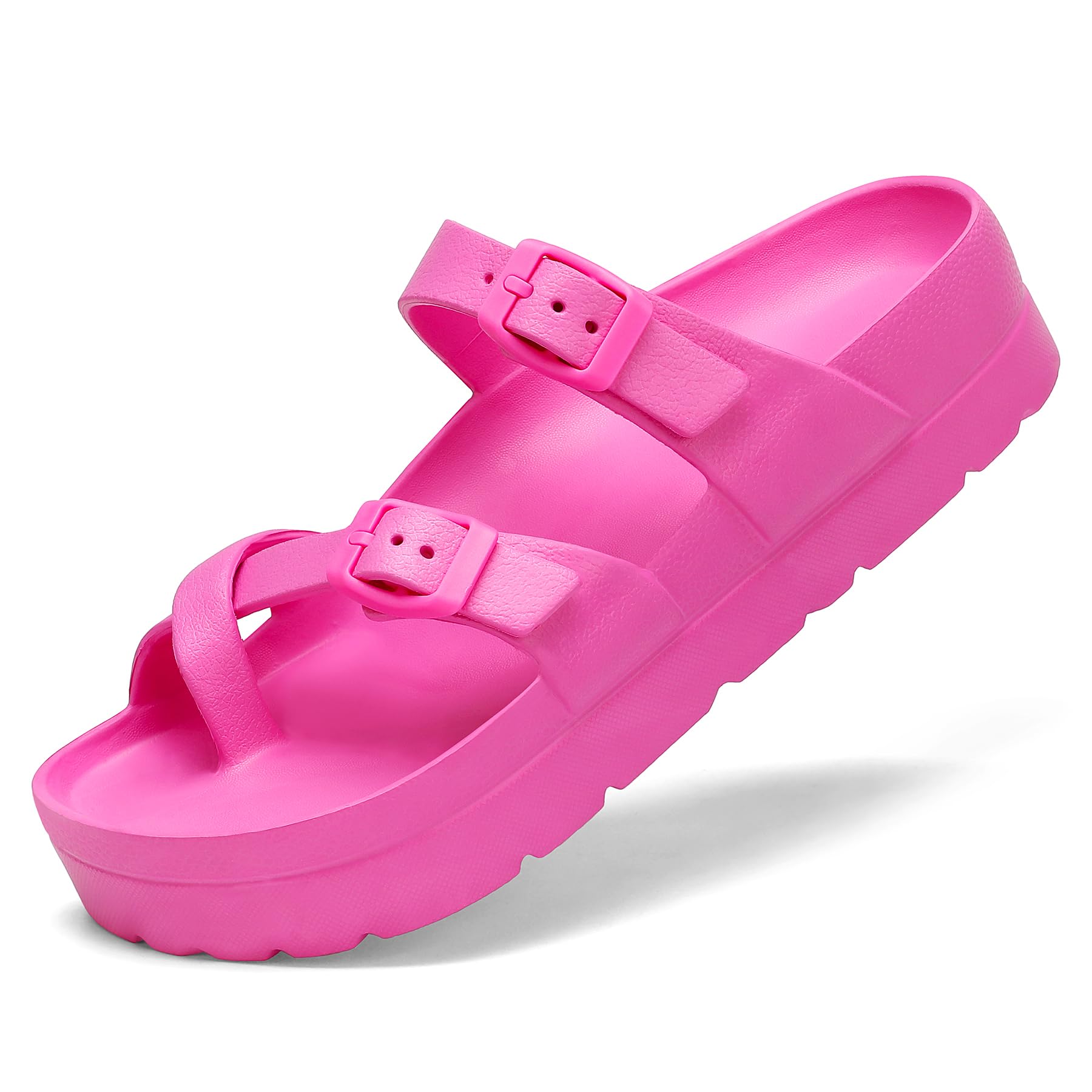 SOSOWHLTE Womens Platform Sandals Adjustable Buckle Summer Arch Support Cushion Slides Woman Lightweight Thick Soles Flat Shoes