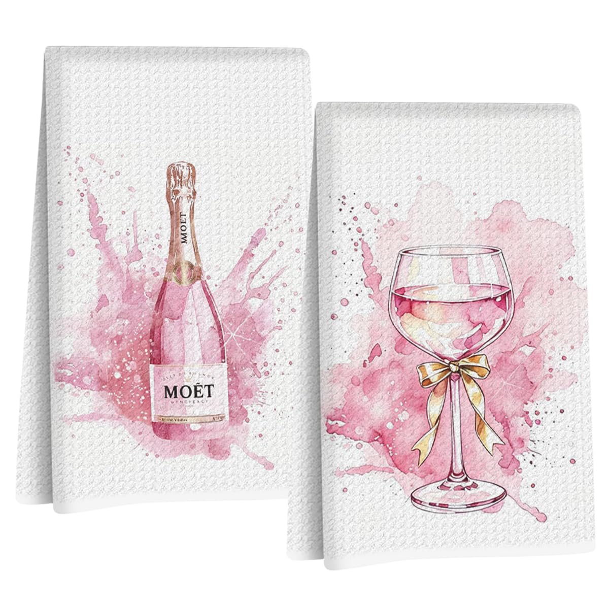 2 Pcs Pink Wine Kitchen Towels, Coquette Pink Reusable Dish Towels