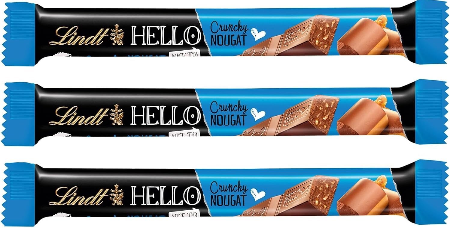 Lindts Hello Crunchy Nougat Milk Chocolate Stick, 39g, Pack of 3 (Imported)