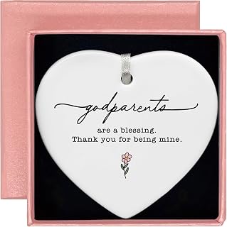 First Time Godparents Presents-Promoted to Godmother Godfather-Godparents Proposal Gift,Pregnancy Announcement Present,Christening Baptism, Heart Shaped Ornament Decor