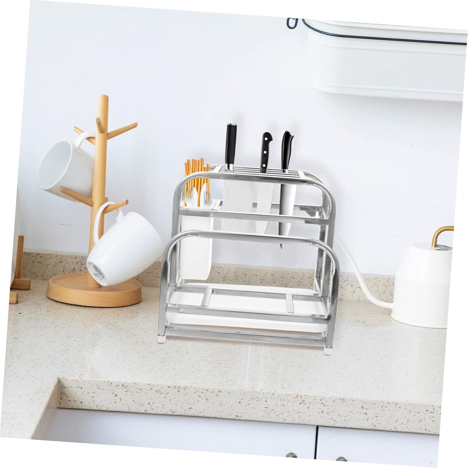 Zerodeko Kitchen Knife and Cutting Board Holder Rack with Hollow Design Easy Clean Multipurpose Organizer for Chopsticks Forks and Utensils Space Saving Stylish Storage for Home