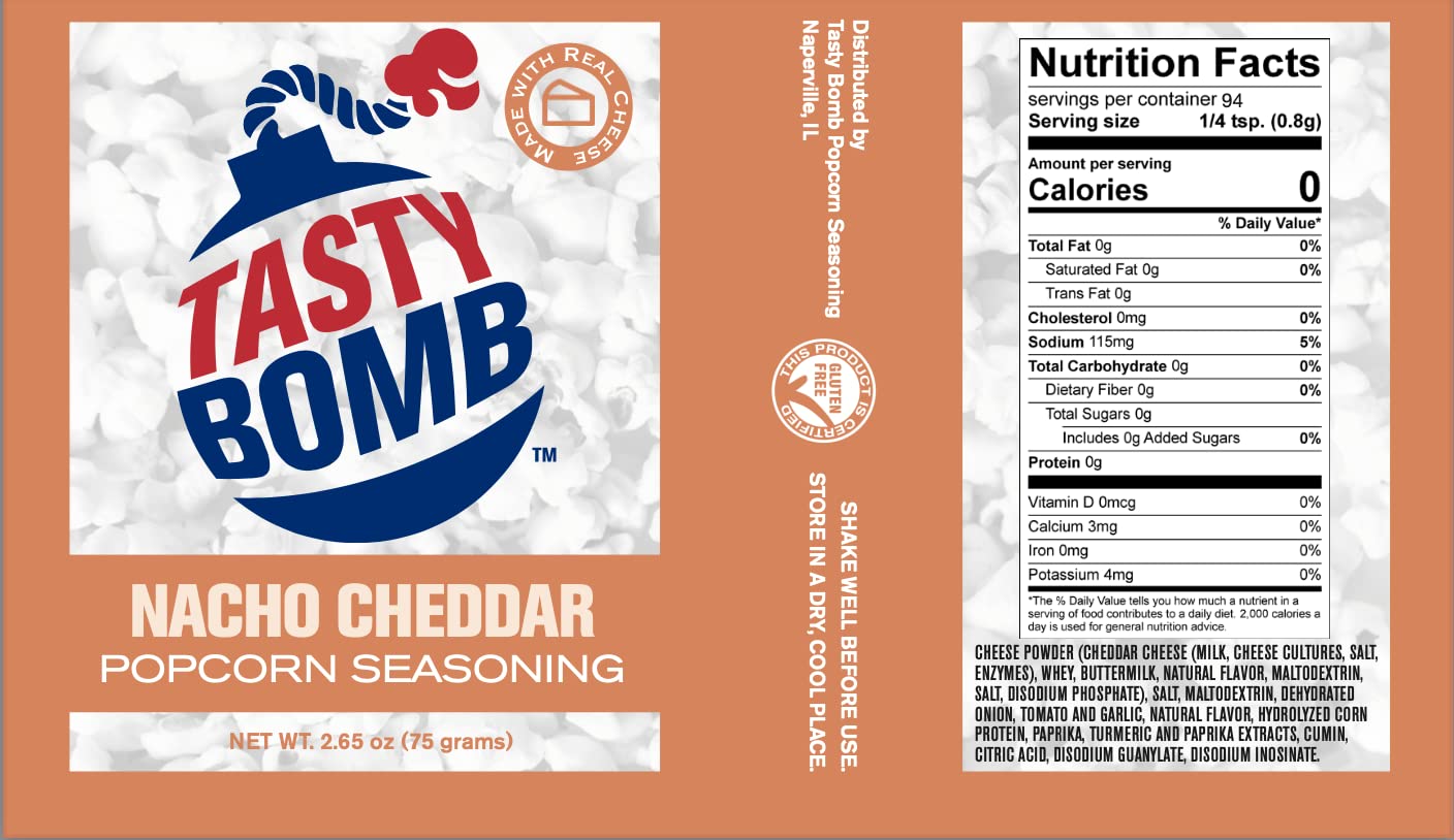 Tasty Bomb Popcorn Seasoning 6 Pack, Nacho Cheddar, Keto Friendly, Gluten Free Popcorn Seasoning, Popcorn Seasonings Powder For Home & Gift- Pack of 6