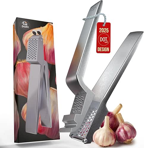 No Peeling Required, 100% Stainless Steel Garlic Press – Odor-free