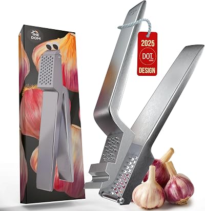 No Peeling Required, 100% Stainless Steel Garlic Press – Odor-free Cleaning, Rust Proof, Detachable Handle, Fine Mincer, 5 years Guarantee, Dishwasher safe garlic crusher tool, Moledor de ajo