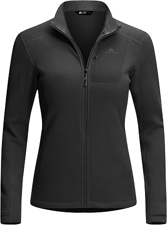 Pioneer Camp Womens Grid Fleece Lined Running Jacket Full Zip Winter Athletic Workout Scrub Jacket with Thumb Holes Midlayer