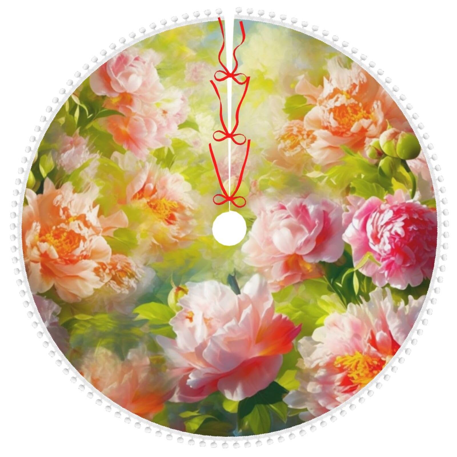 Jupe de sapin de Noël de 121,9 cm haut de gamme pivoines douces