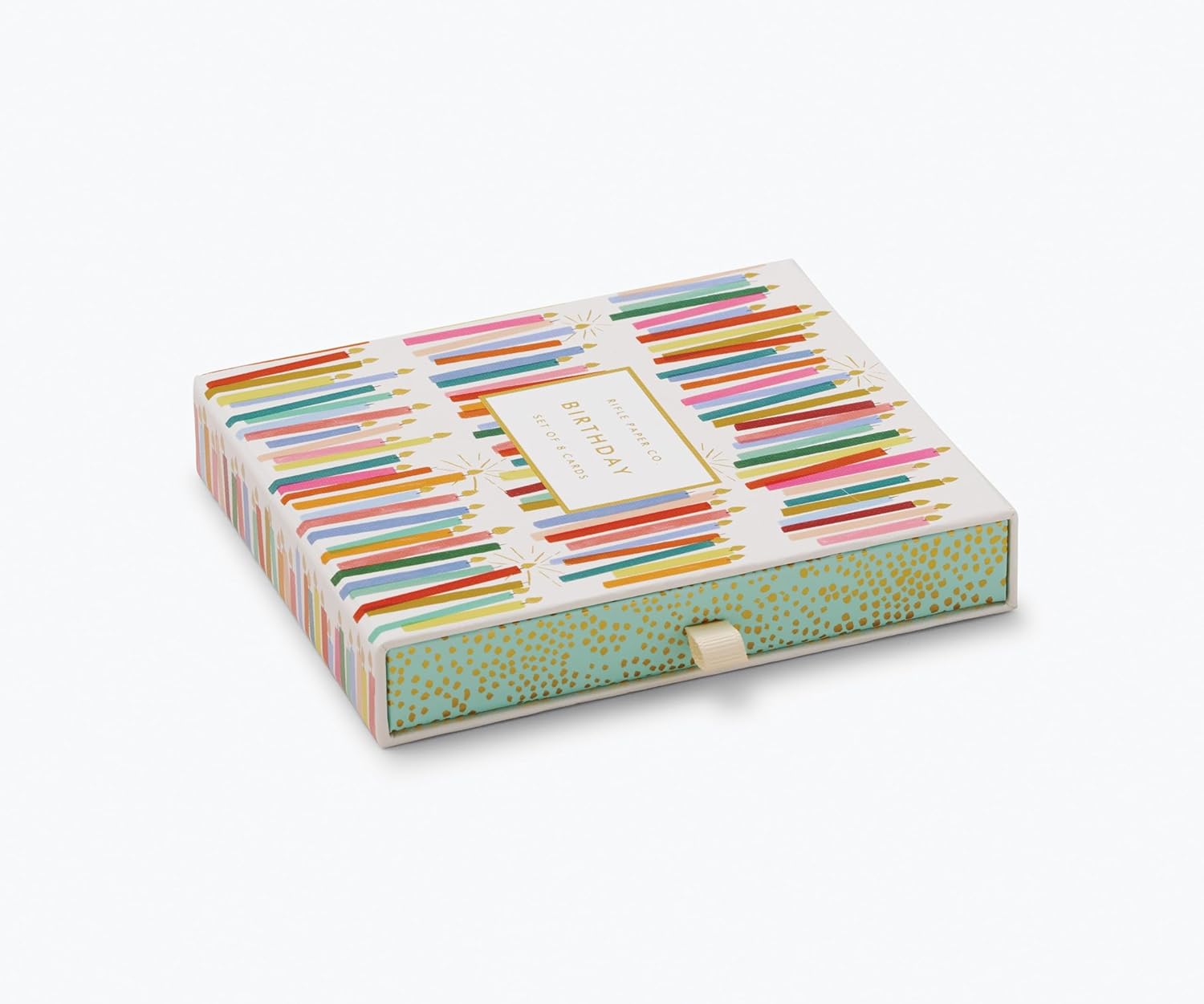 RIFLE PAPER CO. Birthday Candles Keepsake Card Boxed Set of 8, 4.25" L x 5.5" W Blank Interior Lets Your Thoughtful Handwritten Note Take Center Stage, Artisanally Crafted in the USA