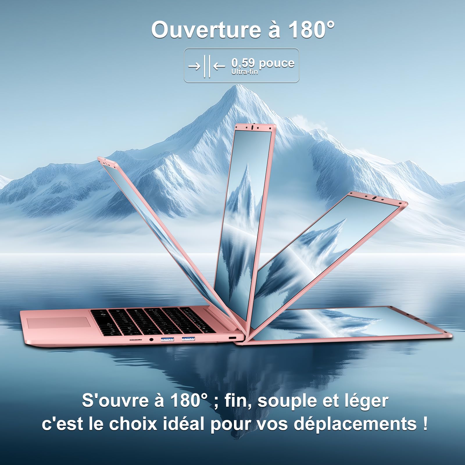 Ordinateur Portable 14 Pouces Celeron N5095 (jusqu'à 2,9 GHz) 8Go DDR4 Win11 256Go SSD Extension 1To 5G WiFi HDMl FHD PC Portable avec Souris sans Fil qwerty Clavier AZERTY Membrane du Clavier - Or-1