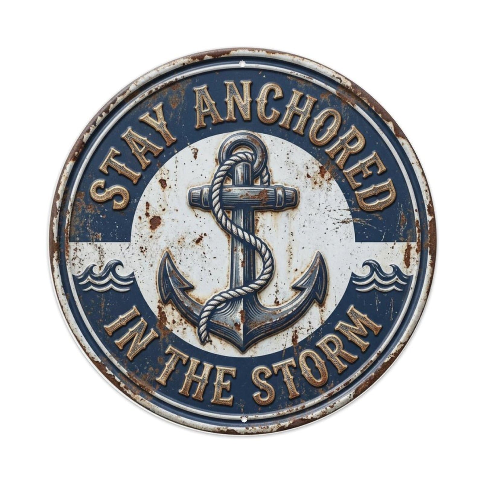 Anchor Nautical Bathroom Metal Tin Sign Plaque Wall Decor for Cafe, Club Bar, Office, Home Garden Round Metal Poster 8x8Inch