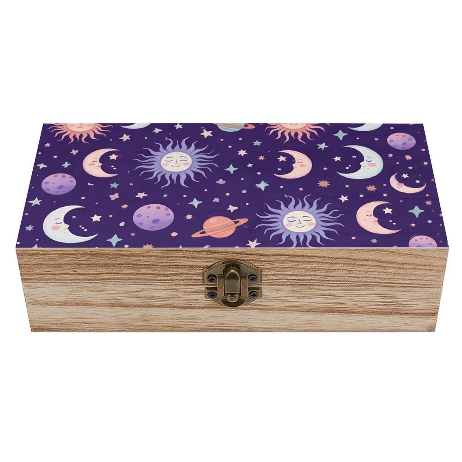 HLBSDM Purple Galaxy Night Stars Sky Trippy Sun And Moon Wooden Storage Box