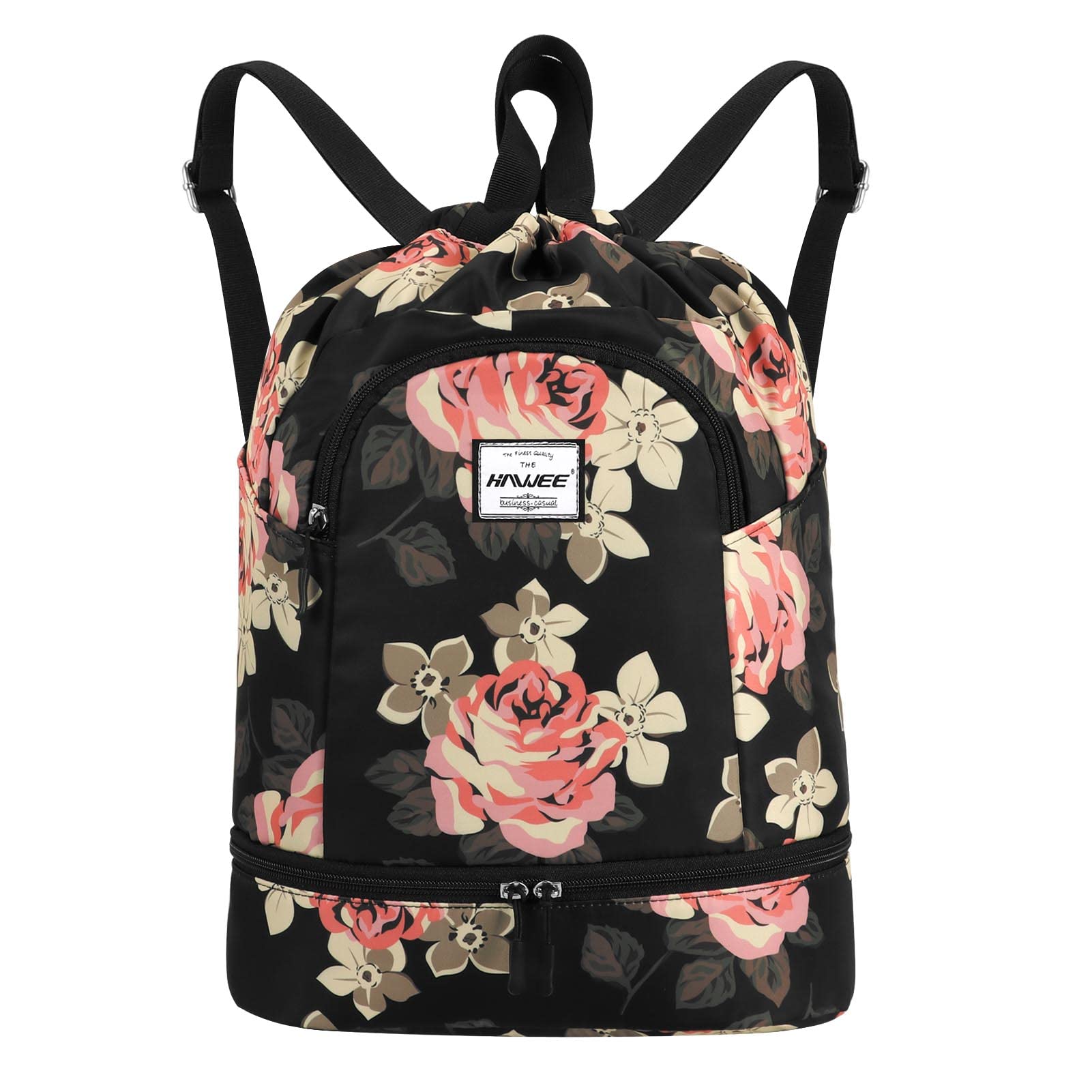 HAWEE Dry Wet Drawstring Backpack with Shoe Compartment for Women Adjustable Gym Bag