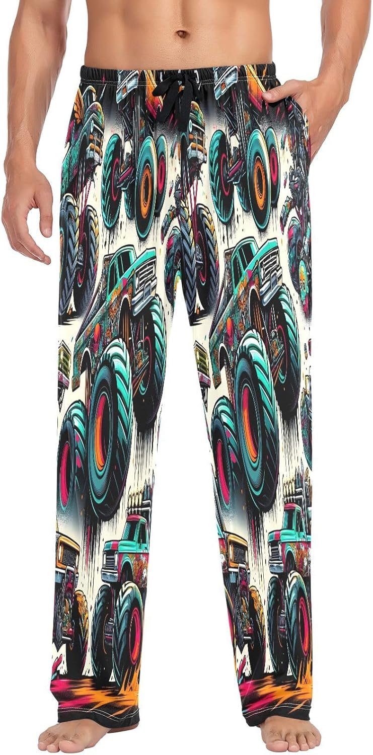 ALAZA Monster Trucks Graffiti Men's Pajama Pants Men Cotton Pajama Bottoms with Pockets, S