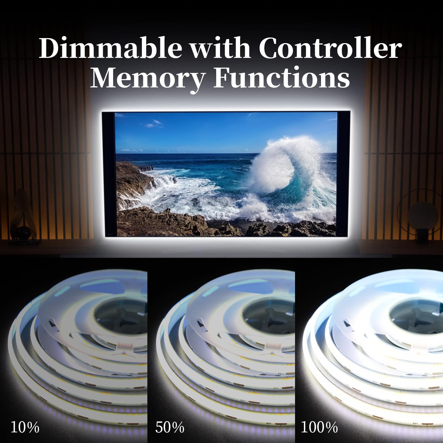 iNextStation USB COB LED Strip Light, 6.6ft 2M 5V 640LEDs 6000K Cold White USB LED Strips Dimmable CRI 93+ Flexible LED Tape Lights for TV Backlight, Under Cabinet, Mirror, Wardrobe, Home Decor