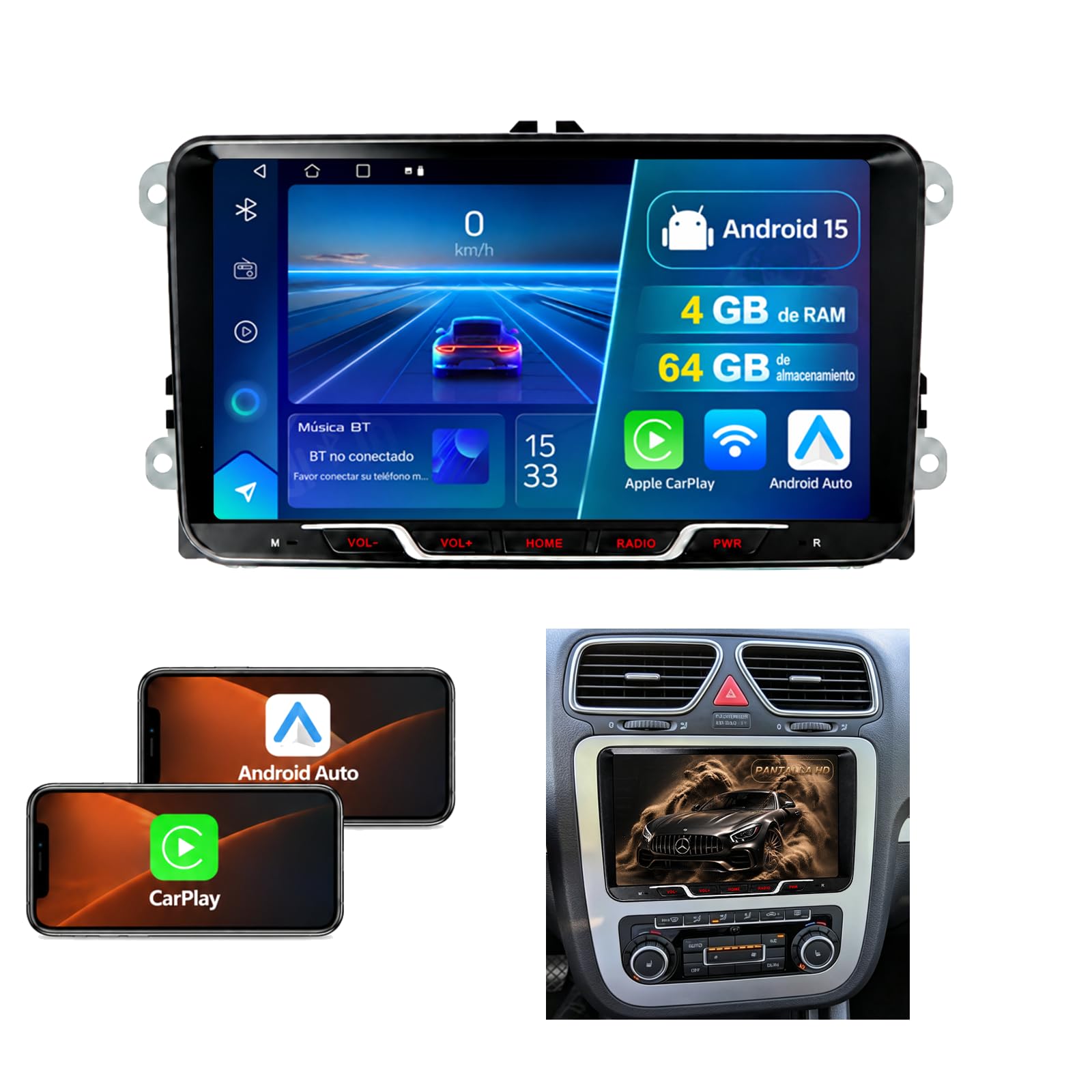 Radio Android 15 para VW Scirocco III 3 2008-2017, 9 Pulgadas 2DIN, 4+64GB