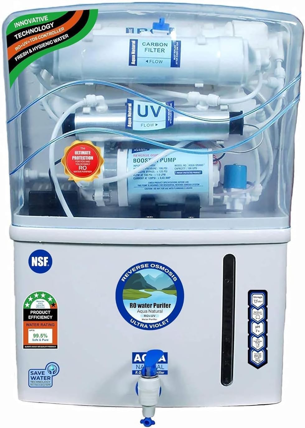 Aqua RO Water Purifier RO+UV+TDS Advance Technology Electric Water Purifier With Metallic Sheet for Home-(RO+UV+UF+TDS Adjuster) for Home and Office, 12 Litre Storage, 2200 TDS(Made in India)