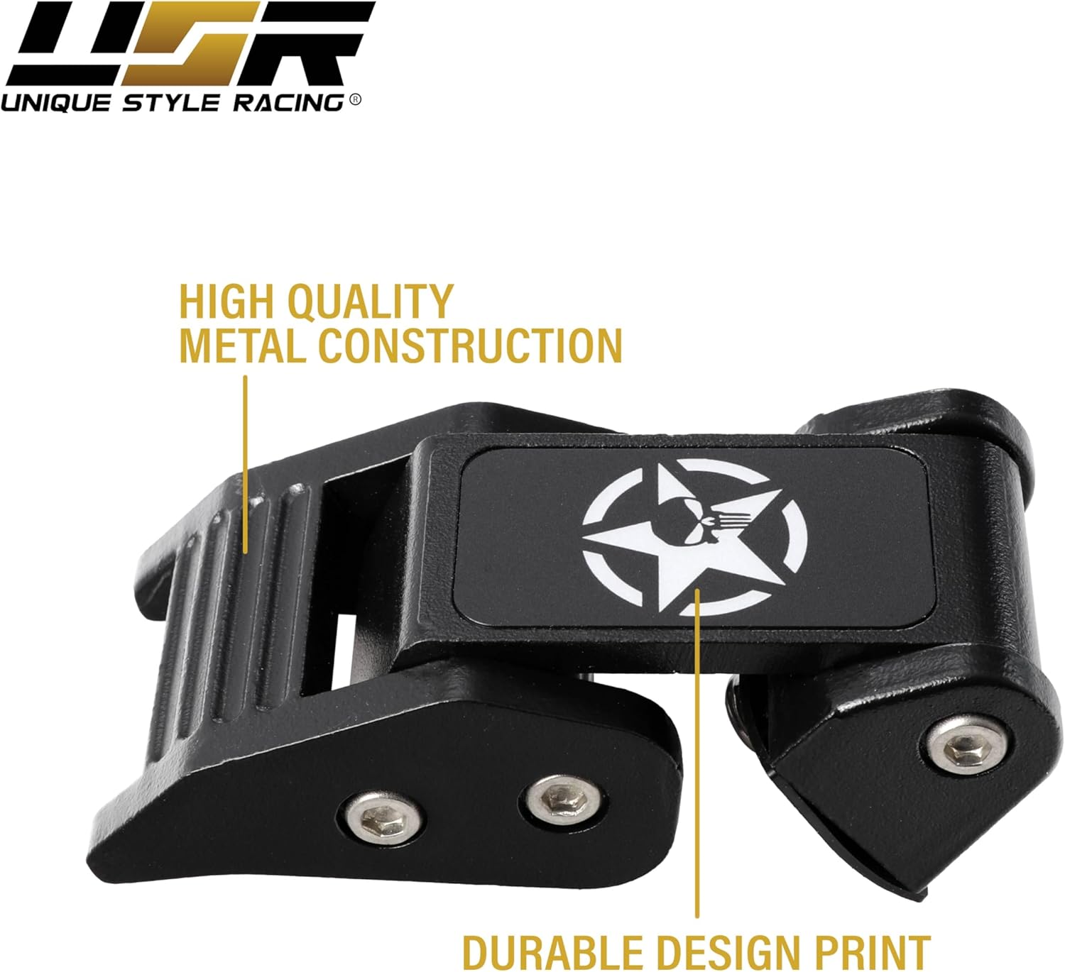 USR 97-06 TJ HOOD LATCHES Metal Constructed Lock Catch – HeavyDuty Hoodlatch Set (2pc) Compatible with 1997-2006 Jeep Wrangler SE/Sahara/Sport/Rubicon (SKULL EDITION w/INSTALL HARDWARE)