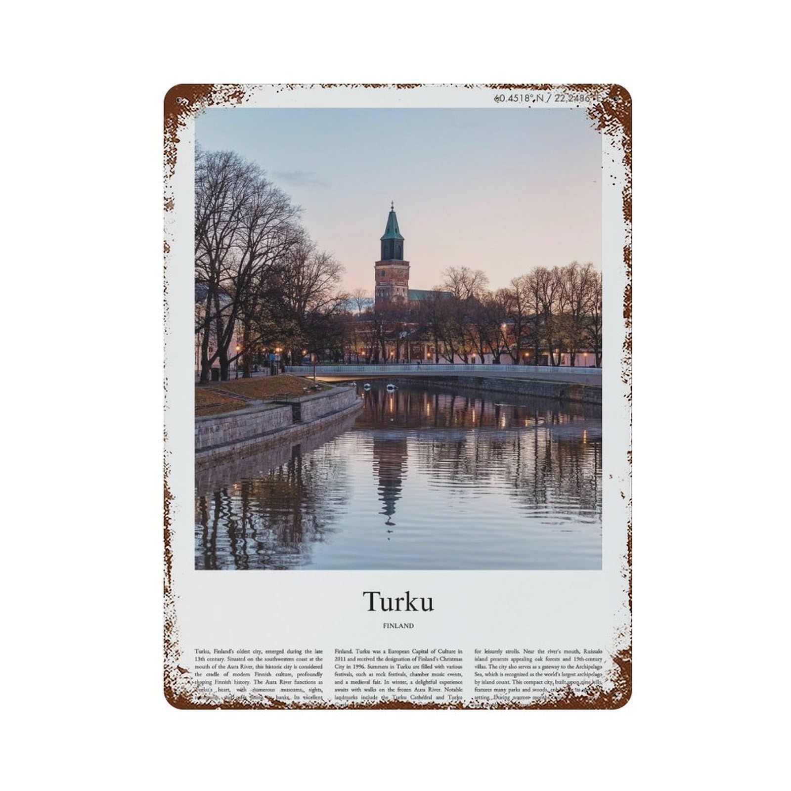 xiaoxiaoshen Turku Finland City Scenery Wall Decor Art Metal Tin Poster Modern Home Decor Art Home Bar Shop Decorations Vintage Sign 40x30cm