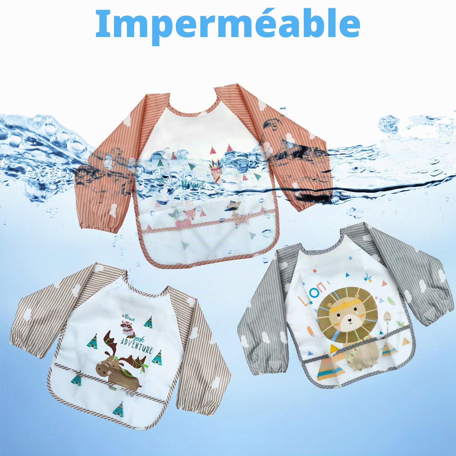 LISOPO bavoirs bebe bavoir manches longues bebe bavoir imperméable bébé Unisexe pour Bébé de 6 mois à 3 ans