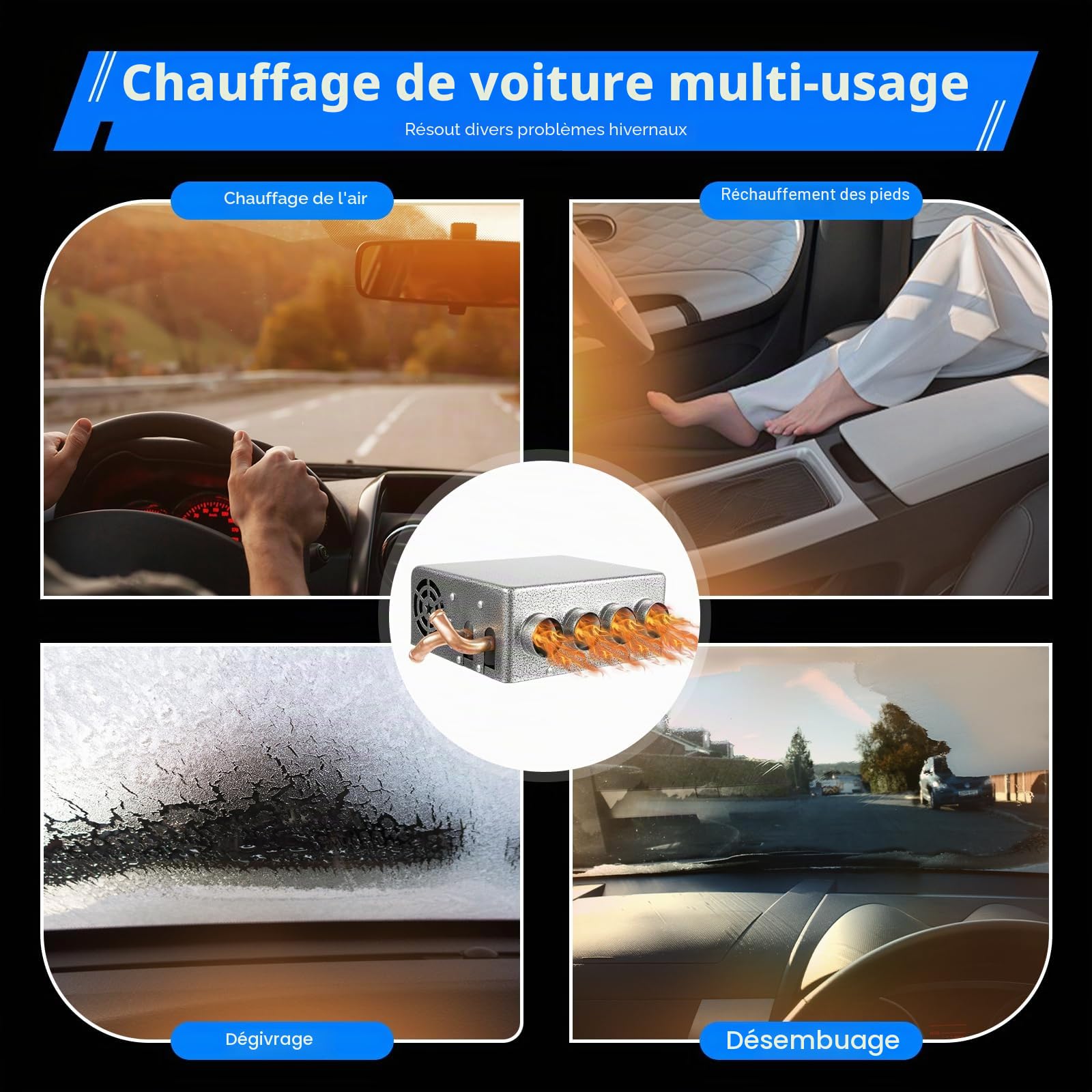 Chauffage Universel 12V pour Voiture – Appareil de Chauffage Haute Performance avec Tubes en Cuivre & Double Ventilateur Turbo – Écoénergétique, pour Voitures, Camions & Camping-Cars