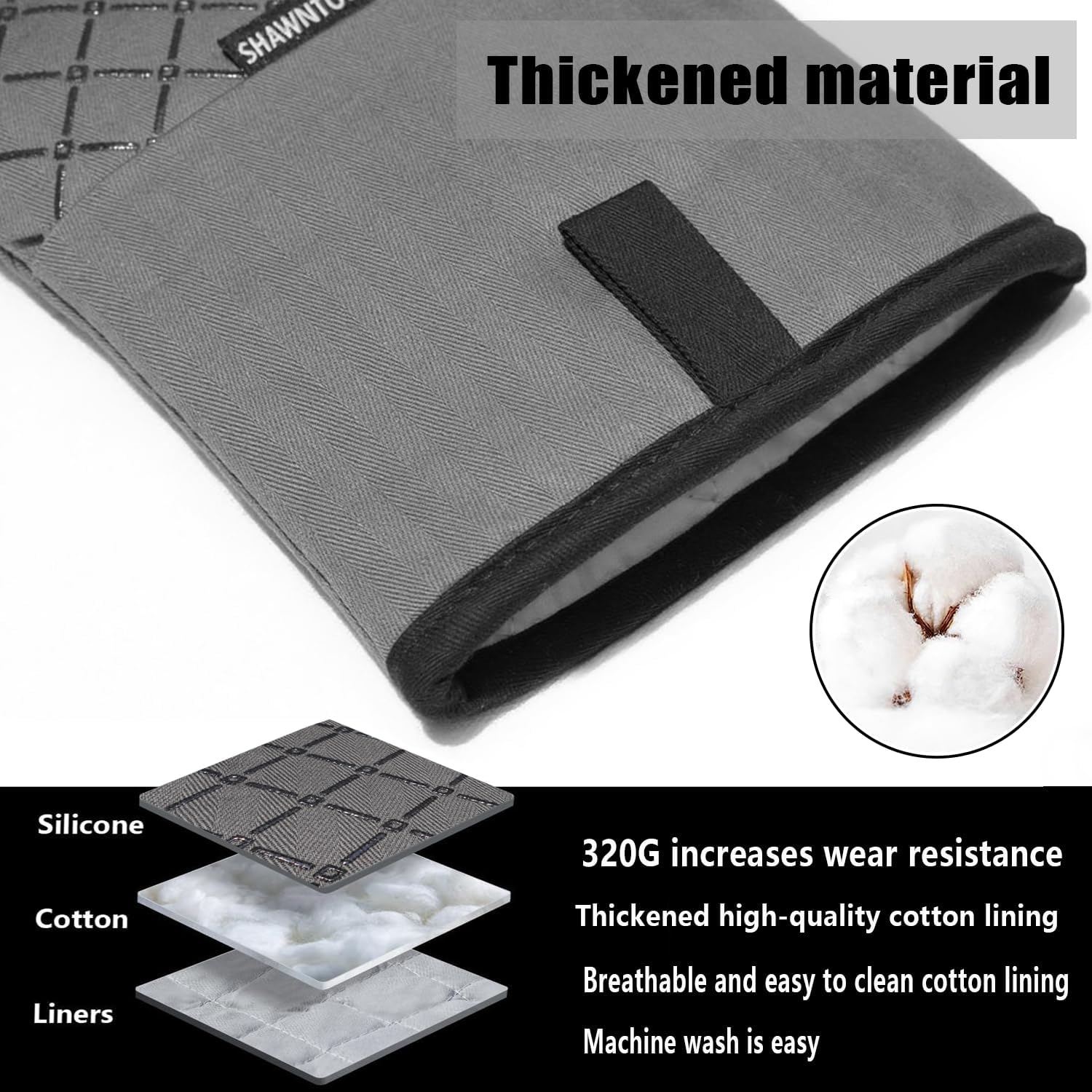 Oven Mitts and Pot Holders Sets 6pcs, Kitchen Oven Glove,High Heat Resistant 550 Degree Extra Long Oven Mitts and Potholders with Non-Slip Silicone Surface for Home Essentials (Grey) (Gray 2) - Image 3