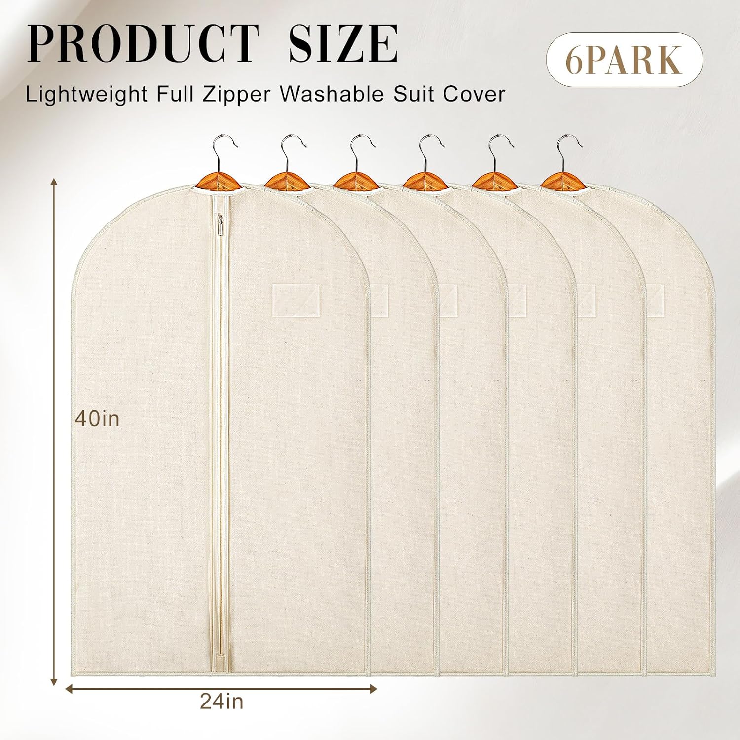 6 Pack Cotton Garment Bags 40" Garment Storage Bags for Hanging Clothes