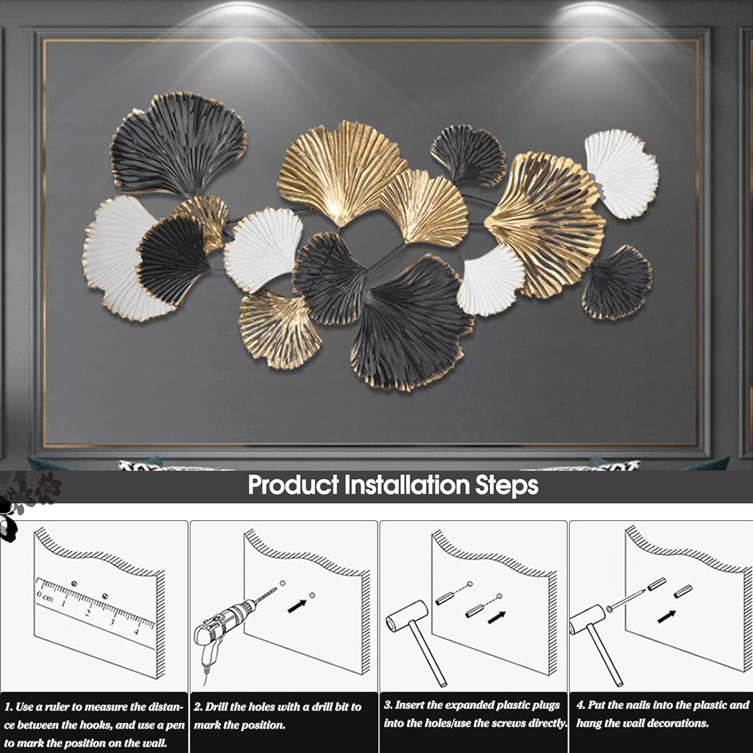 Dekoracja ścienna Metalowa Rzeźba ścienna Metalowe Dekoracje Ścienne Liść Ginkgo Wall Art Decor Dekoracje Ścienne Do Dekoracji Sypialni W Salonie Ozdoba ścienna