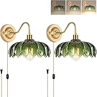 Vista 12 de Apliques de Pared Vintage con Enchufe, Apliques de Pared Regulables Juego de Dos, Lámparas de Pared con Cable de Enchufe y Pantalla de Cristal