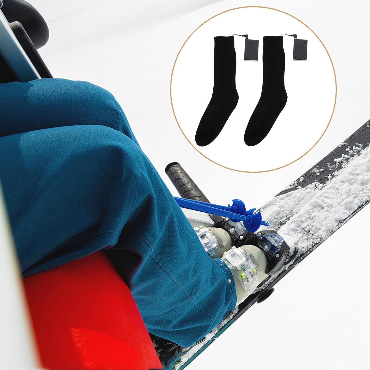 V Battery Thermal Sock Cotton Winter Foot Warmer Black | Stretchy Fit Comfortable Thermal Protection Attached Battery Pouch , No Battery Included for Cold Weather Use