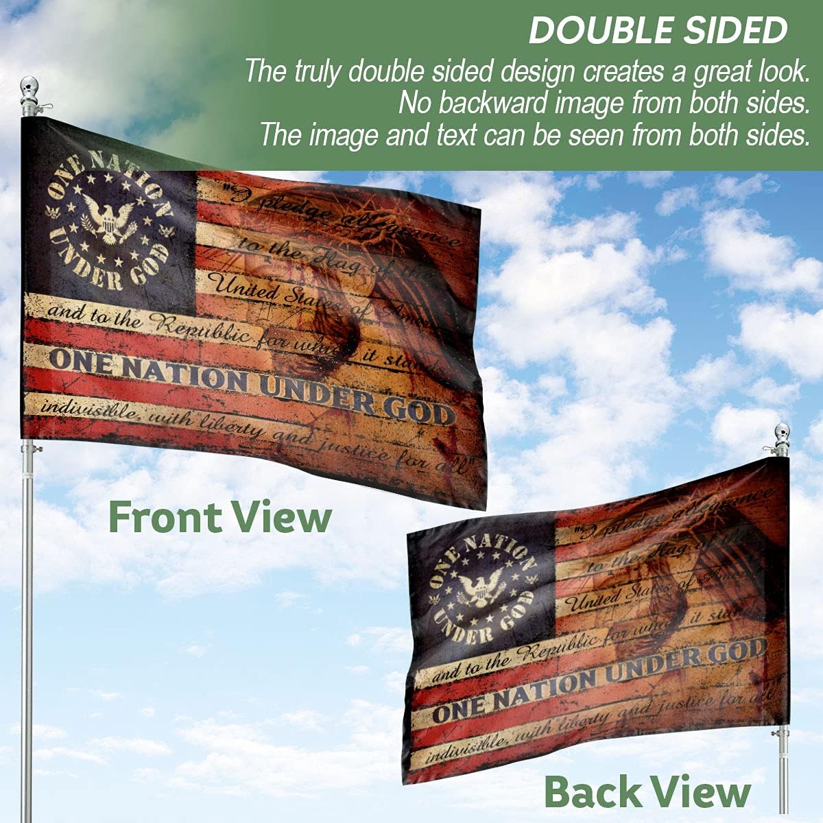 One Nation Under God Home Flag Betsy Ross Flag Religious Graphic Freedom Christian Cross American Flag Outdoor Decoration Double Sided House Flag 30" x 40" (2.5x3.3 ft)
