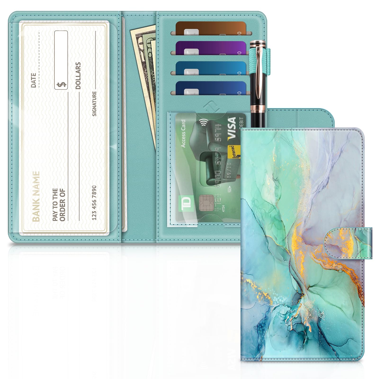 Fintie Couverture de chéquier pour chéquier Personnel, Blocage RFID, Grande capacité, chèques Standard, Double avec Porte-Stylo, emplacements pour Cartes