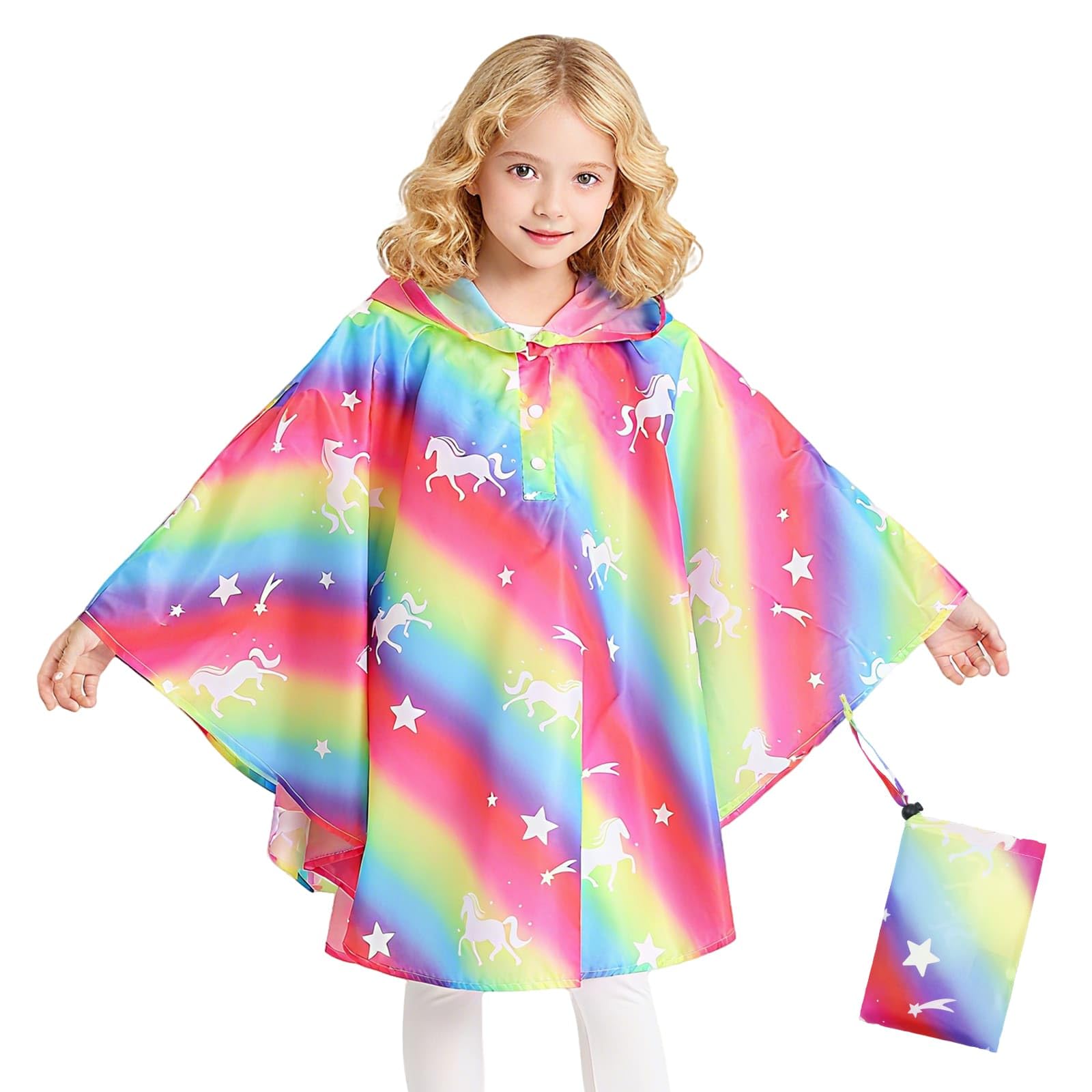 Mantellina Pioggia Bambini, Impermeabile Bambino Poncho Leggera Traspirante Giacca Bambina con Cappuccio, Riutilizzabile Ragazzi Ragazze Mantella Antipioggia Bicicletta 3-14 Anni