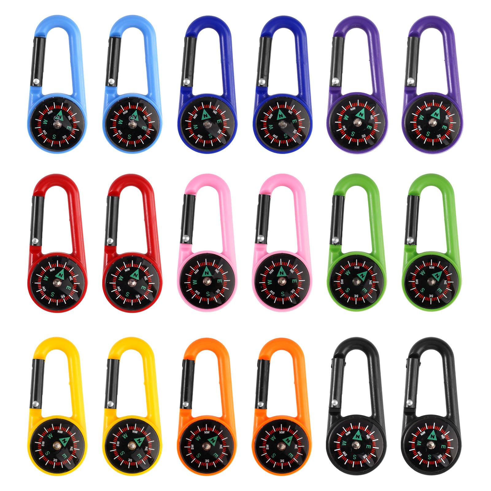 18 Pezzi Moschettoni per Bussola Piccola Bussola, 9 Colori Portachiavi Bussol per Bambini, Mini Bussol Colorata con Moschettone per Avventura all'Aperto, Sopravvivenza, Campeggio e Viaggio