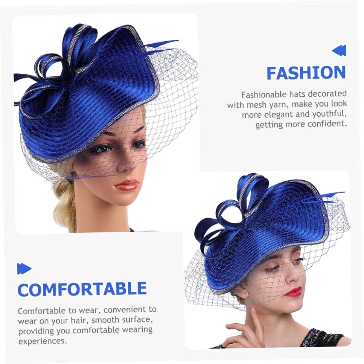 TOYANDONA Cappello Fascinator Donna Superficie Liscia in Canapa Blu Elegante e Riutilizzabile Accessorio Raffinato alla Moda per Tea Party per Occasioni Speciali