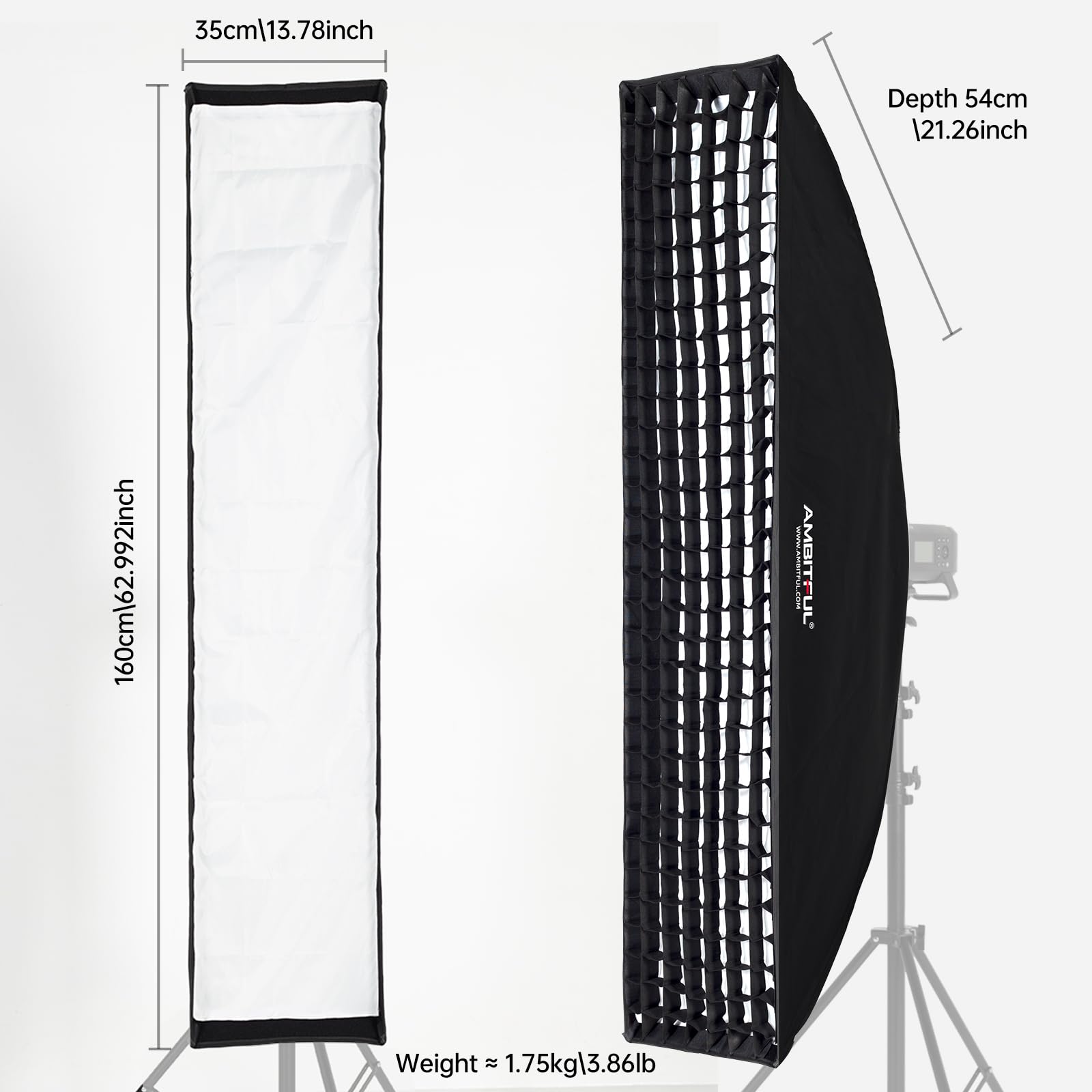 AMBITFUL 2 szt. FW35X160 35 x 160 cm 35 x 160 cm ula siatka o strukturze plastra miodu taśma softbox Bowens mocowanie do studia Flash