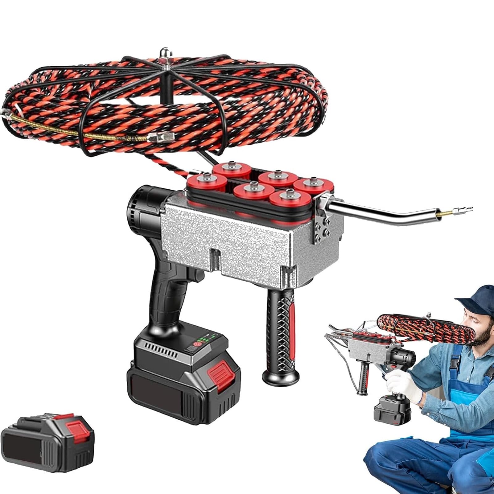 Pnpaea Cable Threading Tool,Automatic Cable Pipe Threading Device,Cable Pulling Wall Wiring Machine,for Underground Conduit Wiring, Street Light Wiring, 30MeterLeadWire-1battery(10cells)