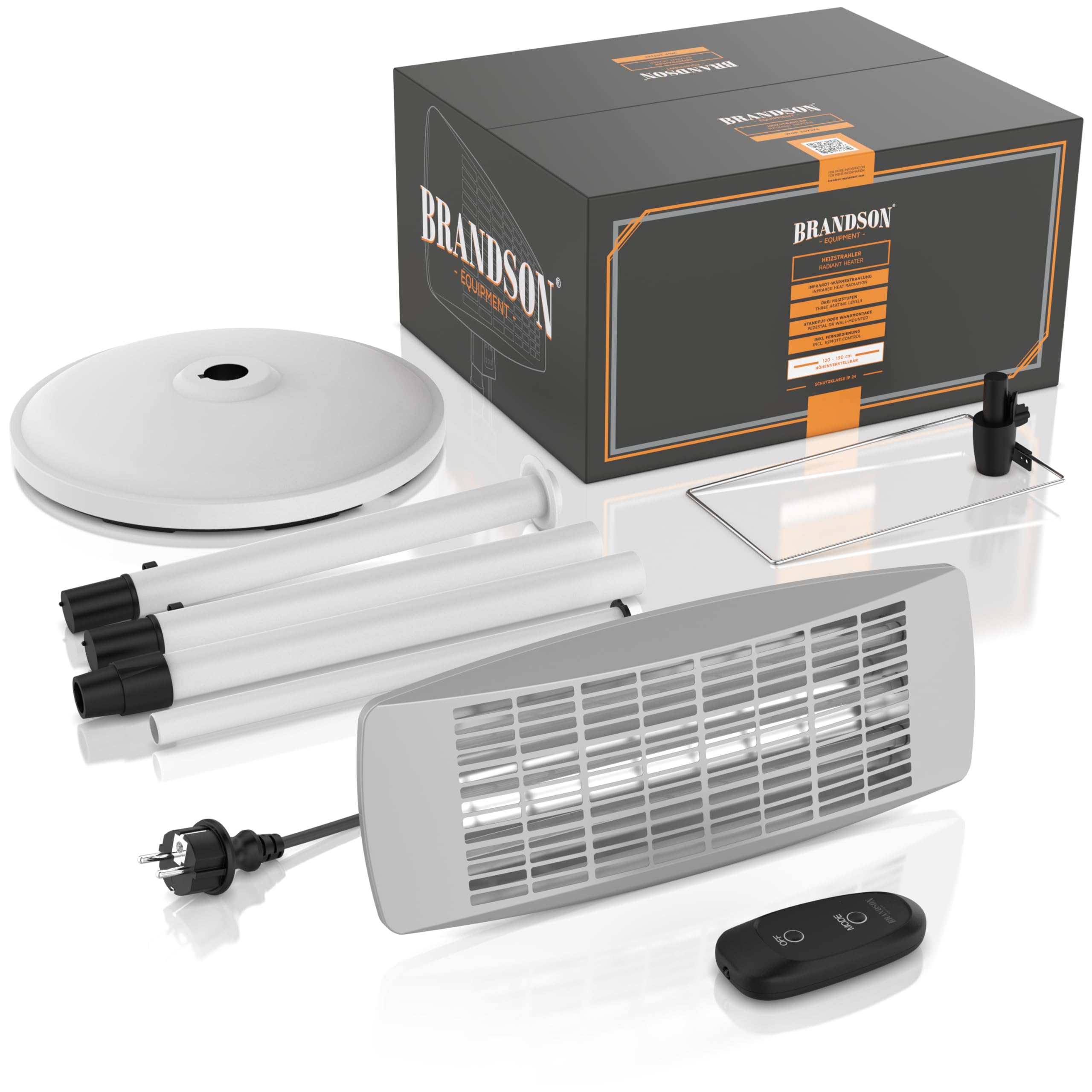 Brandson - Heizstrahler mit Fernbedienung Outdoor Indoor - Elektro Infrarot Terrassenheizstrahler - 3 Leistungsstufen Heizelemente - LED Power Indikator - Wandhalterung - Balkon Garten Terrasse