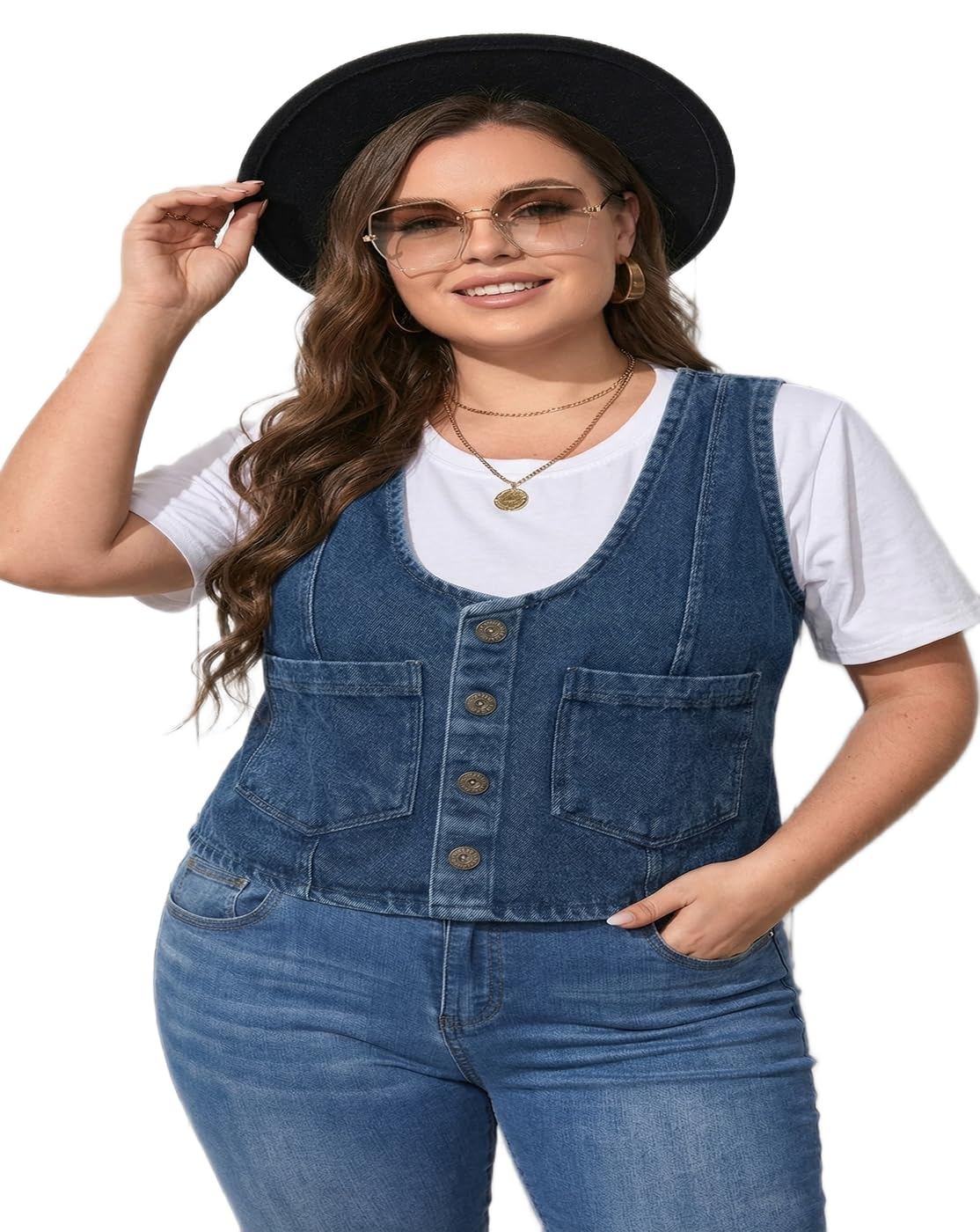 Women's Denim Vest Crop Top - Button Down Sleeveless Jean Waistcoat with Pockets, Vintage Slim Fit Casual V-Neck Denim Jacket Tank Top 2-image-20