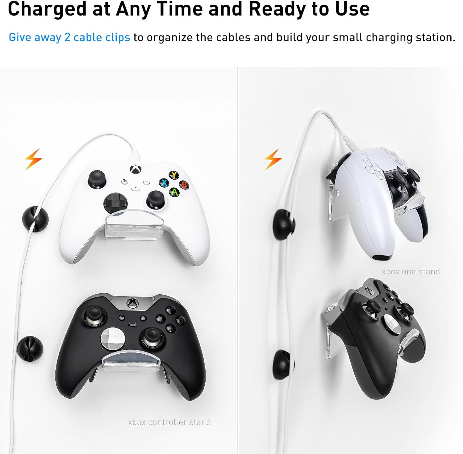 OAPRIRE Game Controller Wall Mount Holder Stand (4 Pack) for XBOX ONE PS4 PS5 STEAM SWITCH PC, Universal Gamepad Controller Accessories with 4 Cable Clips - Create Exclusive Game Fortresses - Clear